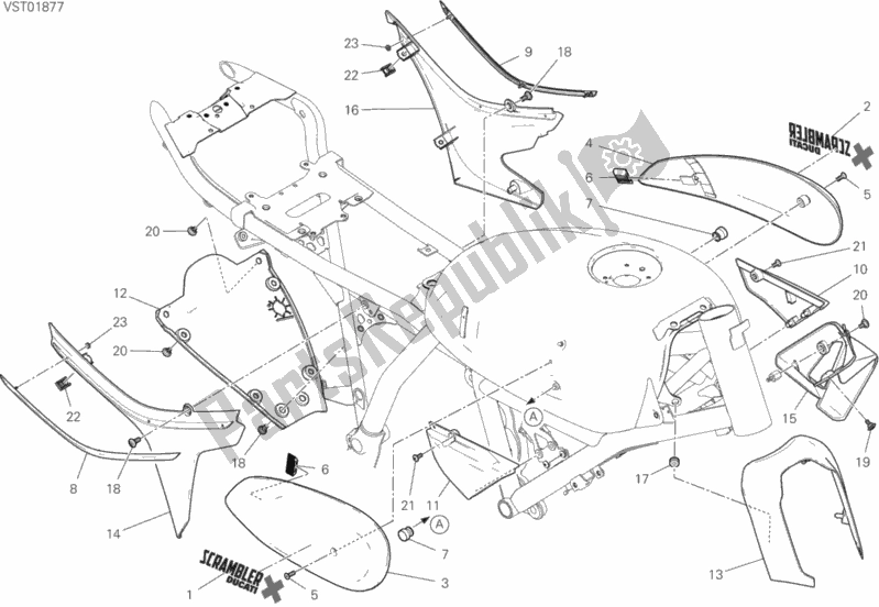 Toutes les pièces pour le Carénage du Ducati Scrambler Desert Sled Thailand USA 803 2020